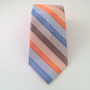 Perry Ellis Orange Blue Tan Striped Men's Tie